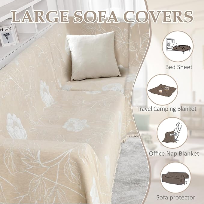 1OO% Waterproof Sectional Couch Covers for Dogs L Shaped Corner Sofa Cover Washable Chenille Sofa Slipcovers Blanket Modern Jacquard Pet Furniture Protector (91"x252", Beige Flower) - Image 9