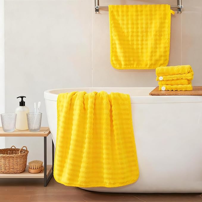 COZYART Lint Free 8 Pcs Bathroom Towels Set Ultra Soft Microfiber Yellow | Ultra Fluffy, Thick, Highly Absorbent, Fast Dry, No Shedding, No Pilling, Fade Resistant, Durable, Long-lasting - Image 7