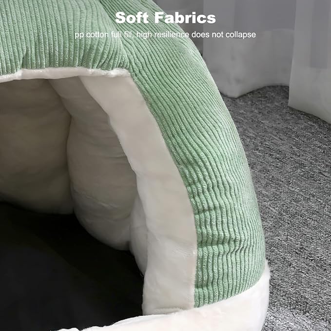 Cat Cave Bed, Cat Tent Bed House with Removable Washable Cushion, Soft Plush Cat Igloo Bed, Improve Sleep, Pet Bed for Kitten and Puppy(M, Green) - Image 4
