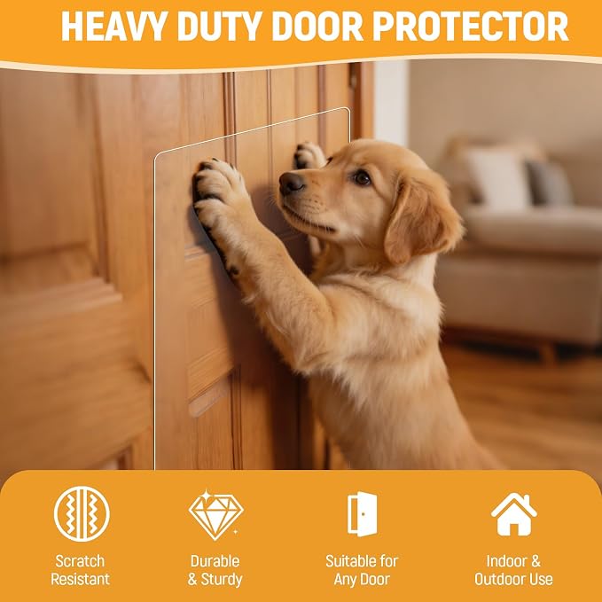 In hand Heavy Duty Door Scratch Protector for Dogs & Cats, 36" x 24" Extra Large Clear Door Guard, Thickened Anti-Scratch Shield with Strong Removable Adhesive Pads, No Residue & Safe for Doors - Image 7
