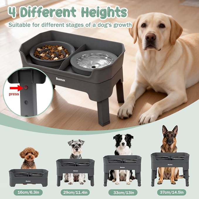 4 in 1 Adjustable Elevated Dog Bowls with 2*Stainless Steel Bowls, Anti-Spill Water Bowl, 4 Heights Raised Dog Bowl Stand for Small to Medium & Growing Large Puppies, Anti-Slip, Mess Proof Design - Image 4