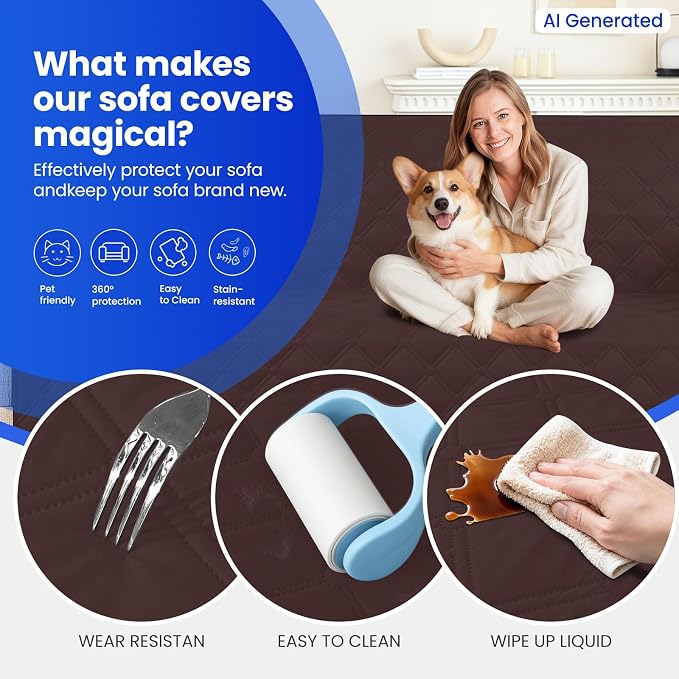 Waterproof Dog Bed Cover, Non-Slip Dog Blanket for Couch, Couch Covers for Dogs Washable, Pet Blanket for Furniture, Pet Bed Mat for Sofa, Car, Pet Supplies (82x82 Inch, Coffee) - Image 6