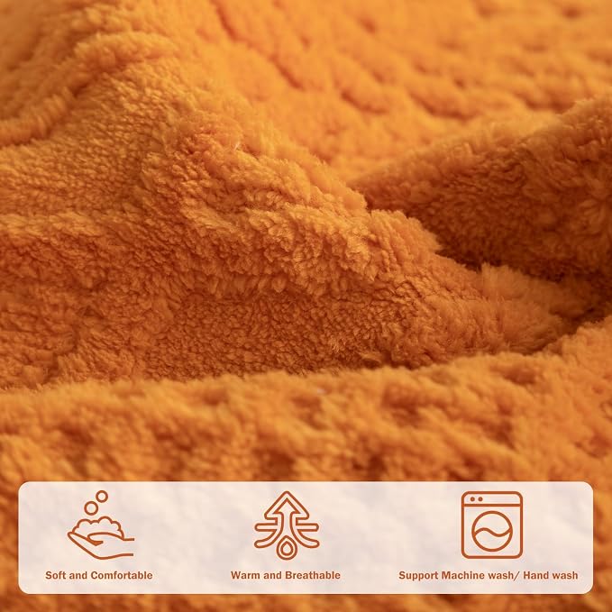 vctops Cable Jacquard Plush Sofa Couch Covers Boho Fuzzy Couch Cover for Dogs Soft Non Slip Sectional Sofa Slipcover Thick Warm Washable Furniture Protector for Kids, Pets (Orange,28"x82") - Image 4