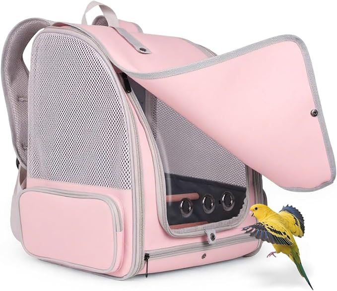 Parrot Carrier Backpack with Front Zipper Opening, Bird Travel Carrier Cage with Standing Perches and Metal Tray, Breathable Portable Transport Bag for Parakeet, Budgie, Conure, Cockatiel, Parrot - Image 4