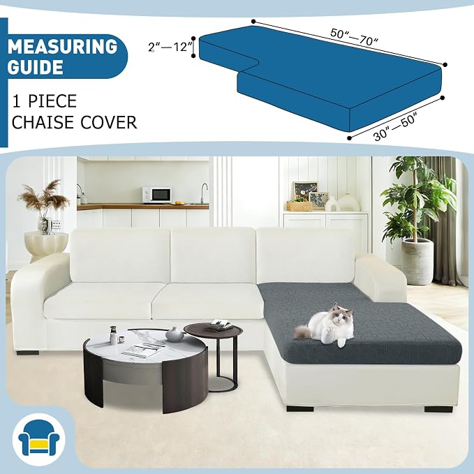 MAXIJIN Waterproof Chaise Cover Stretch Sectional Couch Covers for L Shaped Chaise Lounge Slipcovers with Elastic Bottom for Dogs Pets (1 Piece for Chaises or Sofa 3-Seater, Dark Gray) - Image 2