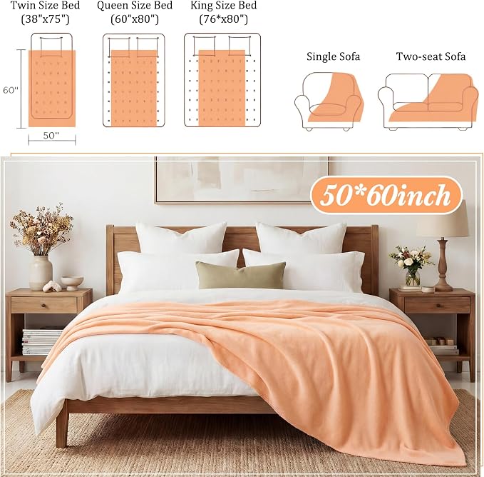 Buryeah 10 Pcs Fleece Blanket Bulk Soft Warm Blankets Cozy Fleece Lightweight Throw Blankets Plush Pet Throw Blanket for Home Bed Sofa Office Wedding Gifts Travel(50" X 60",Light Orange) - Image 5