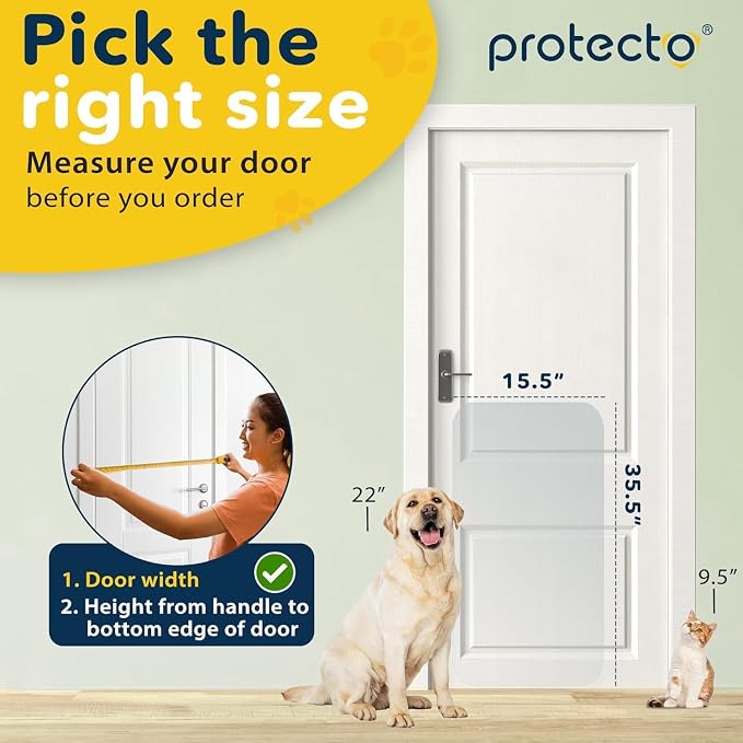 PROTECTO 1-Pack Door Protector from Dog Scratching, 35.5x15.5 - Door Guard | Clear Door Scratch Protector & Screen Door Protector for Cats, Scratch Shield - Window, Wall, Sliding Doors, Indoor Outdoor - Image 2