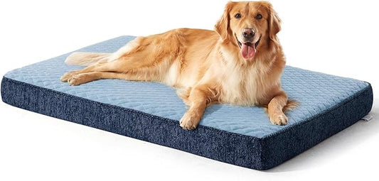 JOEJOY XL Dog Beds Large Sized Dog, Orthopedic Big Dogs Crate Bed with Washable Removable Cover, Extra Thick Egg-Crate Memory Foam Pet Beds up to 80 lbs, Blue, 41"x27" by JOEJOY