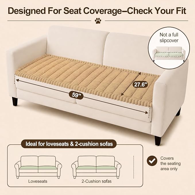 decorUhome Couch Cover for Dogs, Non Slip Fuzzy Thick Pet Sofa Protector | Pet Friendly, Soft Plush Fabric, Couch Covers for Sofa, Machine Washable, Fits 2-Cushion Sofa/Loveseat, Camel, 27.6" x 59" - Image 10