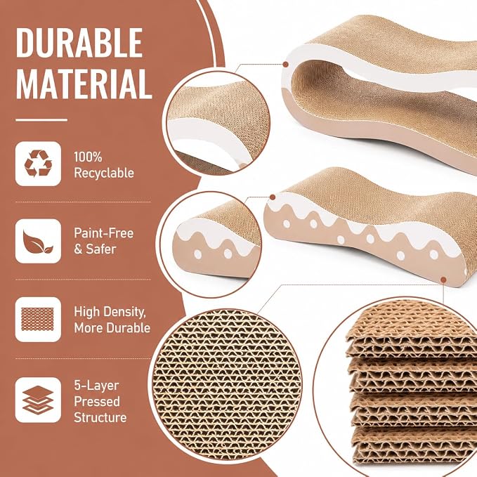 Simple Delxue 2 in 1 Cat Scratcher Cardboard Lounge Bed, Cat Scratching Post, Durable Board Pads Prevents Furniture Damage,Large,Wave - Image 6