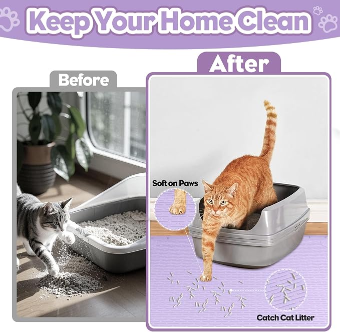 Silicone Cat Litter Mat for Litter Box 40”x28” Large Cat Mat, Purple | Waterproof, Non-Slip, Leak-Proof Rug Mat with Lip, Easy to Clean, Extra Large Litter Catcher Mat for Floor - Image 3