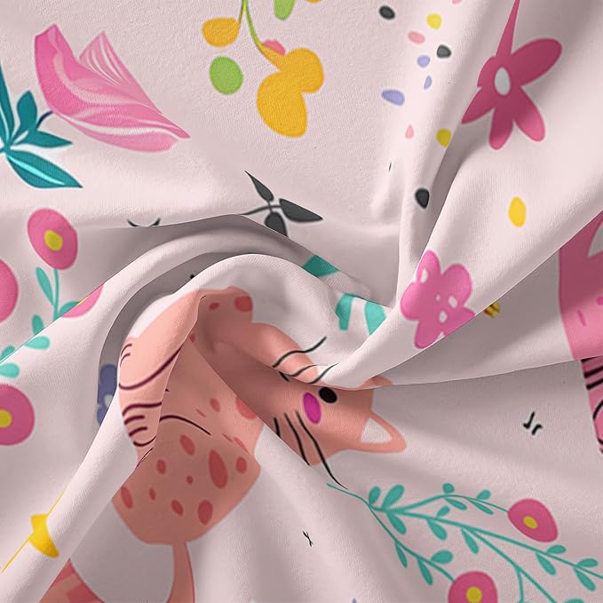 QOOMO Floral Cat Comforter Twin Size,Pink Cat Bedding Set for Kids Teens Girls,3Pcs Bedding Set Printed Comforter with 2 Pillowcases,Down Alternative,Soft and Lightweight(Pink，Twin Size) - Image 7