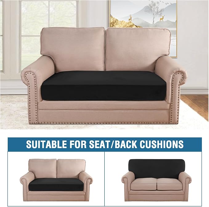 H.VERSAILTEX Velvet Stretch Individual Couch Cushion Cover Plush Slipcover for Loveseat Sofa Furniture Protector Seat Cover (1 Piece Loveseat Cushion Cover, Black) - Image 3