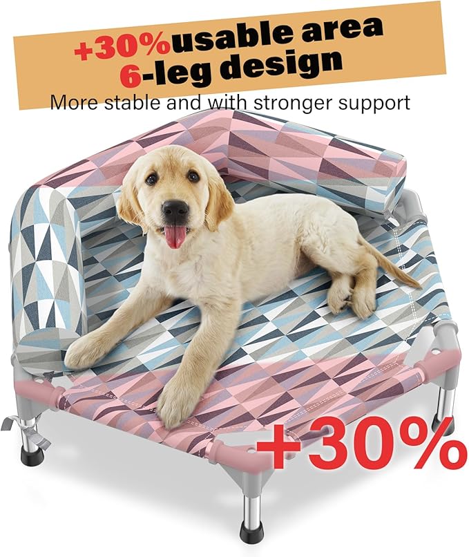 Orthopedic Dog Bed - Beds Bolster,Cooling Elevated Dog Beds with Metal Frame,Raised Dogs Bed,Easy to Assemble,Up to 50 lbs,Small (24.5" L x 24.5" W x 6.7" Th)