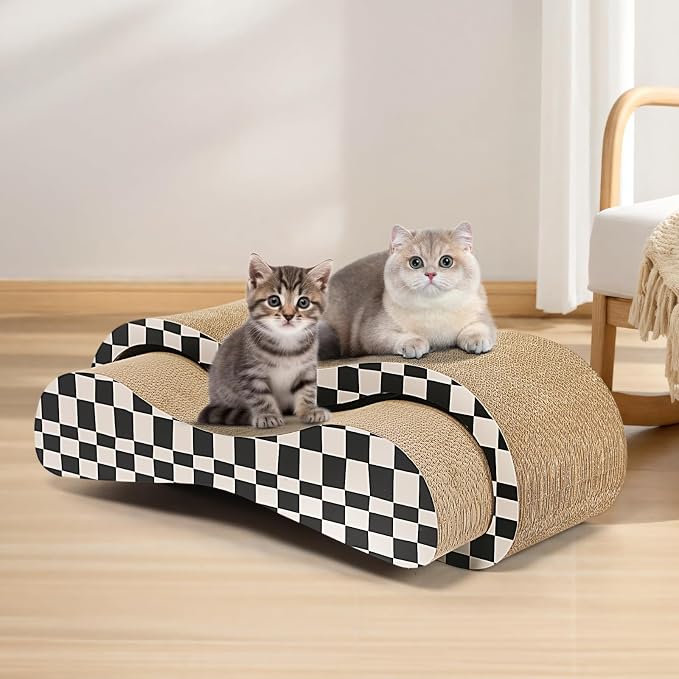 FluffyDream 2 in 1 Cat Scratcher Cardboard Lounge Bed, Cat Scratching Post, Durable Board Pads Prevents Furniture Damage,Large,Checkerboard - Image 6