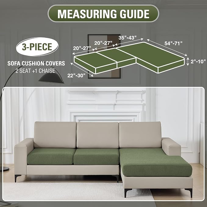 Couch Cushion Covers for Sectional Sofa Stretch Sofa Slipcovers Washable Wear-Resistant Sectional Couch Covers L Shaped Seats Furniture Protectors for Pets(Green, 2 Seater + 1 Chaise) - Image 2