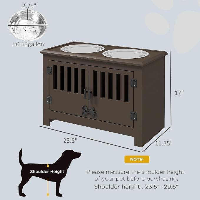 PawHut Large Elevated Dog Bowls with Storage Cabinet - 37L Capacity, Raised Dog Bowl Stand Feeding Station, Espresso | Raised Dog Bowl Stand Pet Food Bowl Dog Feeding Station - Image 7