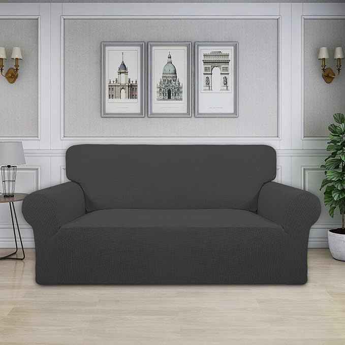 Easy-Going Stretch Oversized Loveseat Couch Covers Washable Dark Gray | 1-Piece Large Loveseat Cover for 2 Cushion Couch Furniture Protector RV Sofa Slipcover Soft with Bottom for Kids Pets - Image 2