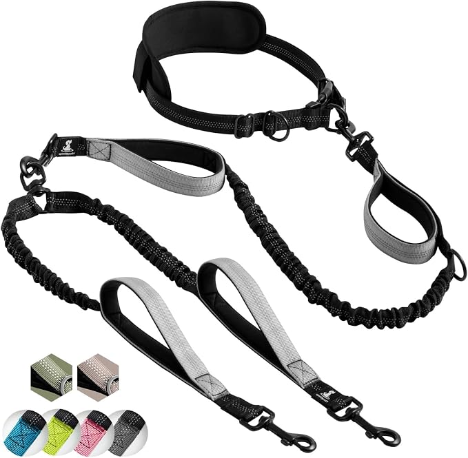 SparklyPets Hands Free Double Dog Leash – Dual Leash for Medium and Large Breeds – Lead for 2 Dogs with Padded Handles, Reflective Stitches, No Pull, Tangle Free by SparklyPets