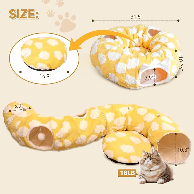 Donut Cat Tunnel Bed with 4 Peekaboo Holes, Multi-Cat Play Tube & Cozy Cave, Plush Indoor Kitten Toy Tent, Machine Washable and Collapsible - Image 4