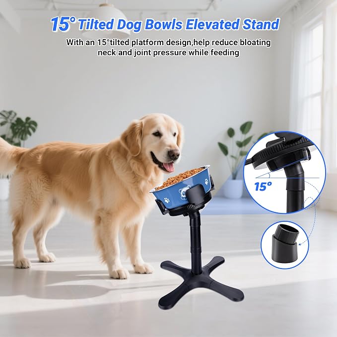 Dog Bowls,Elevated Adjustable Dog Bowl Stand with 3 Heights & Tilted Feeding Design, Raised Stand Compatible with Medium & Large Breeds(2 Pack) Black - Image 2