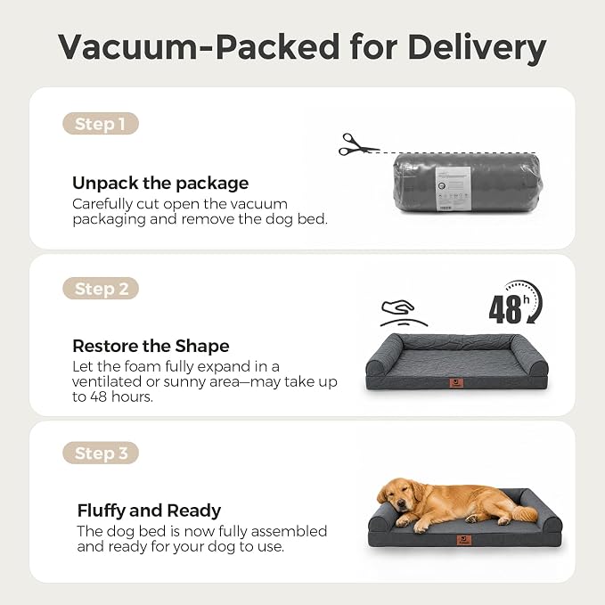 Sytopia 42 Inch Orthopedic Dog Bed for Extra Large Dogs, Waterproof Foam Pet Couch Bed with Sides, Egg Crate Foam, Removable Washable Cover, Great Pet Gift, Dark Grey - Image 5