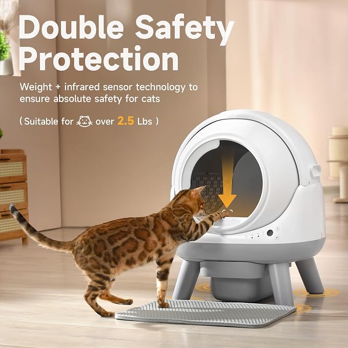 Self Cleaning Litter Box for Multiple Cats, G1 Automatic Litter Box with Smart APP Control & Health Monitoring, Includes 2 Roll Trash Bags and Litter Mat (White-Grey) - Image 2