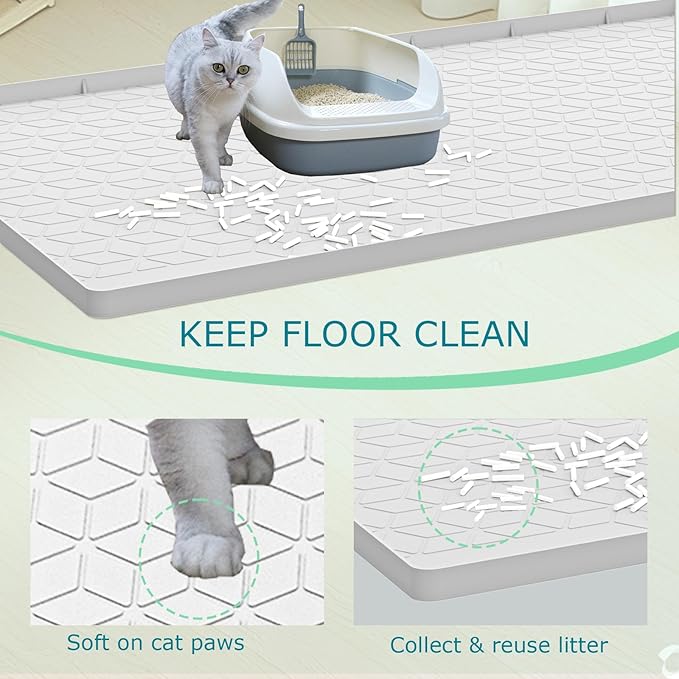Cat Litter Mat for Litter Box, Silicone Large Cat Litter Trapping Mat - 31x22 in, Waterproof & Non-Slip, Durable & Easy Clean, Light Gray - Image 2