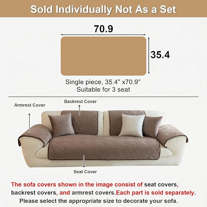 Velvet Sectional Couch Covers for Sofa Washable(35.4"x70.9") | Soft No Shedding Dark Brown Couch Covers, Sofa Cover for 3 Cushion, Pet Friendly Non Slip Couch Protector Cover for Dogs - Image 6