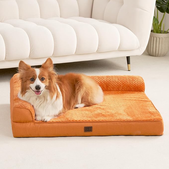 EHEYCIGA Large Dog Bed Memory Foam for Crate, Orthopedic Dog Bed Large Size Dogs with Washable Removable Cover, Waterproof Pet Sofa Couch with Nonskid Bottom, 35x22x6, Pumpkin - Image 8