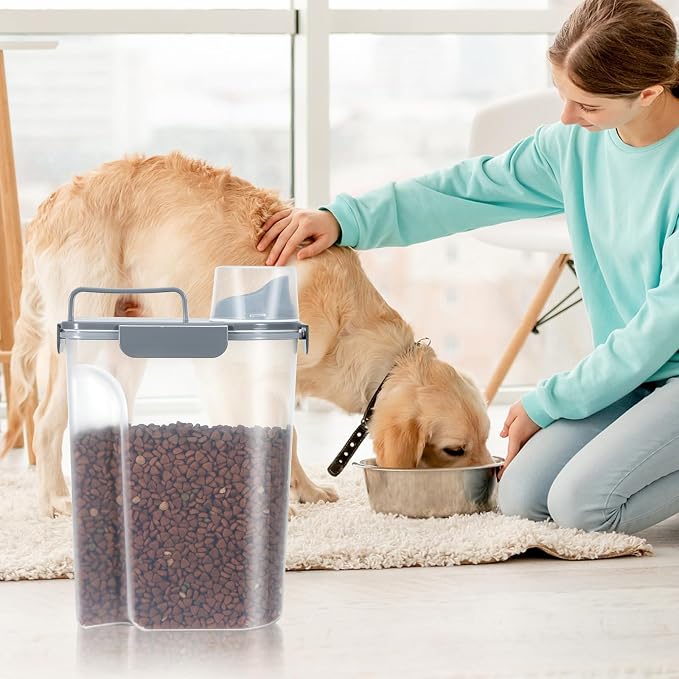LEAWALK 5Lbs/6Qt Airtight Pet Storage Container For Cat Dog Bird Food and Keep Fresh, Translucent Body, Upgraded Large Nozzle for Easy Pouring With Handle Design Easy to Carry When Going 2pack - Image 7