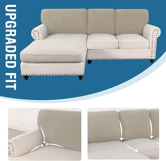 H.VERSAILTEX Backrest Cushion Covers Sectional Couch Back Cushion Covers for Sectional Sofa Set for Both Left/Right Couch (Back Only: 1 Chaise + 2 Sofa, Island Fossi) - Image 7