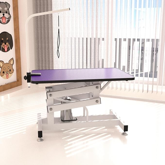 Hydraulic Dog Pet Grooming Table, 42 Inch Heavy Duty Professional Pet Grooming Station 21'' -36'' Height Adjustable for Small Medium Large Dog at Home with Clamps and Grooming Noose, Purple - Image 8