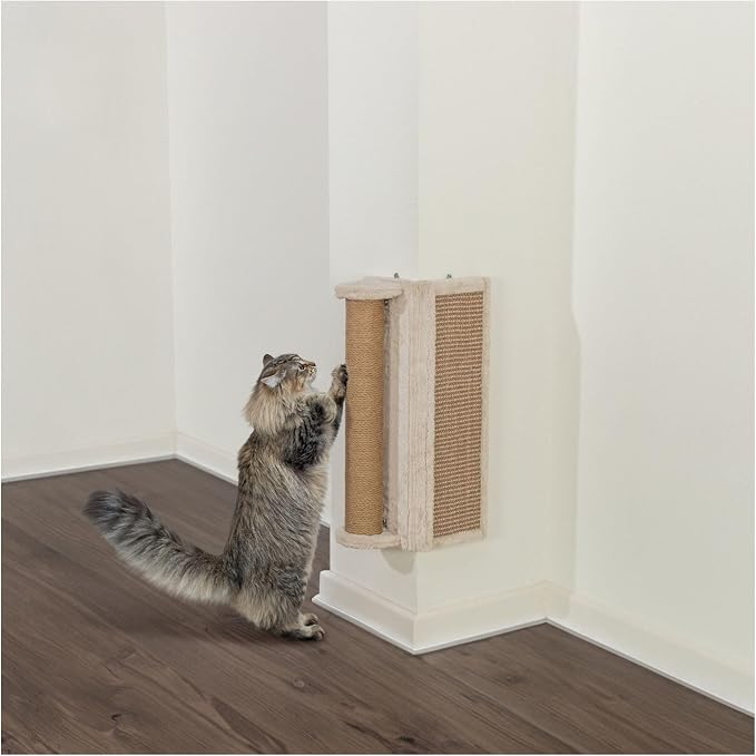 Trixie Wall Mounted Corner Scratching Board with Extra Post – Vertical Sisal Rope Pad for Indoor Cats – Easy-Install Corner Scratch Pad – Beige, 5.9 x 5.9 x 19.7 in - Image 3