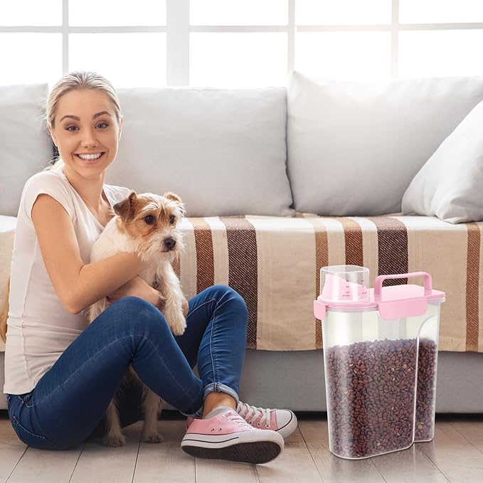 LEAWALK 5Lbs /6Qt/5L Airtight Cat Dog Food Storage Container with Upgraded Large Nozzle BPA-Free, Pet Food Storage Containers for Rice, Grain, Pet Food, Flour, Dog Treat Storage-2 Pack （Pink & Black） - Image 7