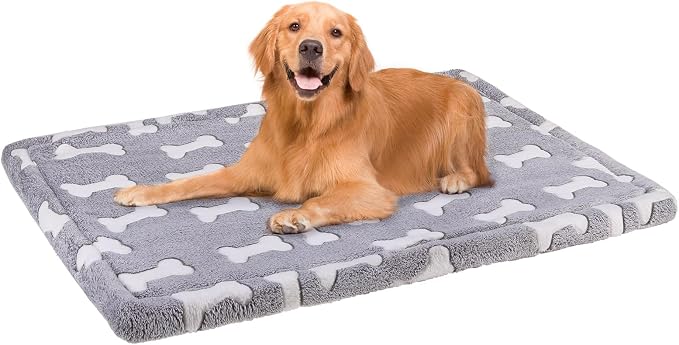 BEAUTYZOO Dog Bed Crate Pad 42 x 28 inch, Washable Dog Crate Mat for X-Large Sized Dogs, Anti-Slip Pet Crate Bed Kennel Pad, Durable Cozy Puppy Sleeping Mat Rectangle Mattress, Bone by BEAUTYZOO