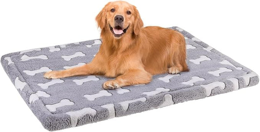 BEAUTYZOO Dog Bed Crate Pad 42 x 28 inch, Washable Dog Crate Mat for X-Large Sized Dogs, Anti-Slip Pet Crate Bed Kennel Pad, Durable Cozy Puppy Sleeping Mat Rectangle Mattress, Bone by BEAUTYZOO