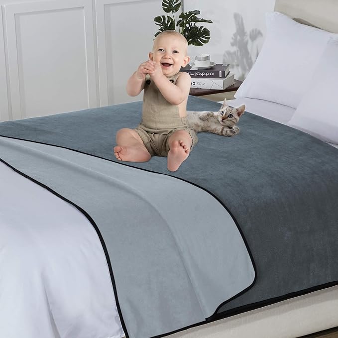Softan Waterproof 100% Leak Proof Blanket for Baby Adults Pets Dogs Cats, Pee Proof, 3 Layer Protector for Bed, Sofa Couch and Other Furniture, 90"x90", Charcoal | Light Grey, Reversible Lightweight - Image 3