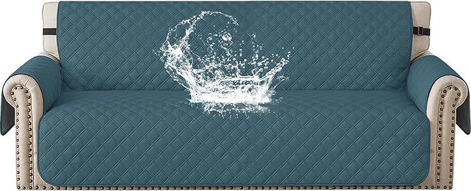 Waterproof Couch Cover for Pets, Sofa Covers for 3 Cushion Couch Washable, Non Slip Couch Covers for Dogs with Side Pockets Elastic Straps, Quilted Couch Covers for Sofa (Sofa, Dark Green) by CYCMACOHOME