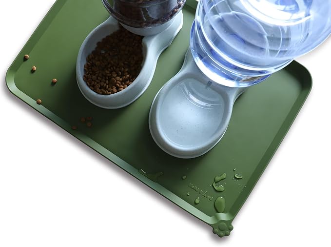 Hoki Found Large Silicone Non Slip Dog Cat Feeding Mats - Waterproof Tray Placemat for Carpet - Dark Olive - Image 5