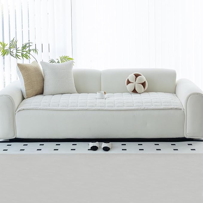 Sofa Couch Cover, Sofa Covers Washable for Dogs, Non-Slip Couch Covers for Sectional Sofa, Sofa Slipcovers for All Seasons Furniture Protector for L Shaped(Beige White, 27"x 71") - Image 7