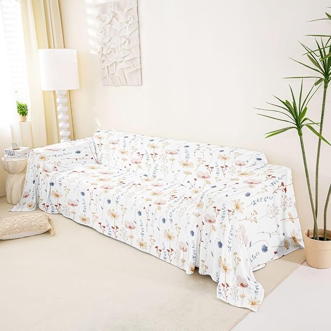Erosebridal Watercolor Floral Sofa Cover Coral Beige Flower Couch Cover Modern Minimalist White Sofa Protector 91" X 134" Rustic Farmhouse Washable Non Slip Couch Protector for Pet Cats Kids - Image 2