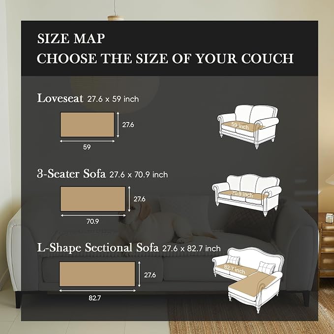 Diamond Quilted Couch Cover for Dogs Non Slip - Large Silicone Particles Pet Friendly Thick Sofa Slipcover for 3 Cushion Couch Washable Furniture Protector Mat for Dogs Cats - Image 2