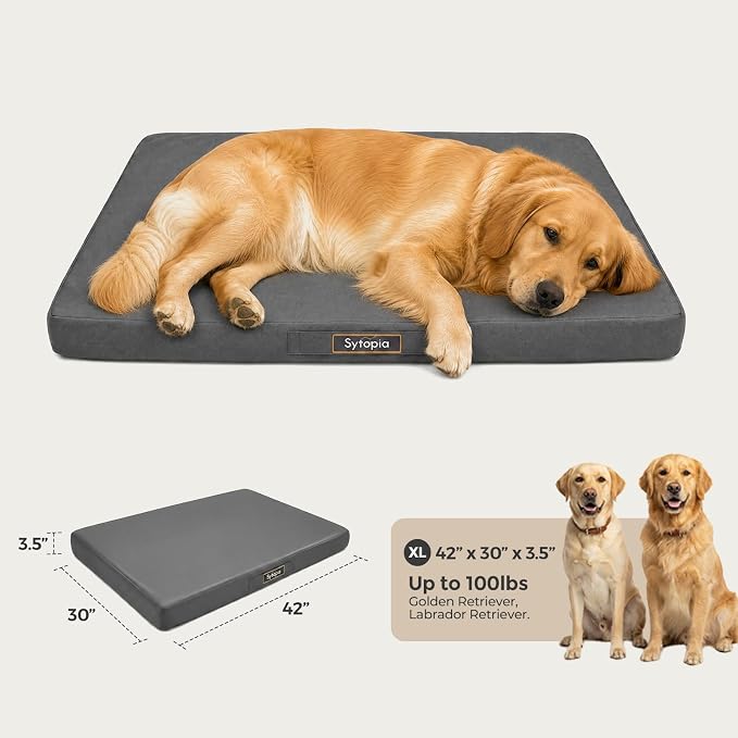 Sytopia 42 Inch Outdoor Waterproof Dog Bed for Extra Large Dogs, Orthopedic Egg Crate Foam Pet Mat with Removable Washable Cover, Durable Crate Mat for Patio, Deck, Camping, Travel, Grey - Image 4