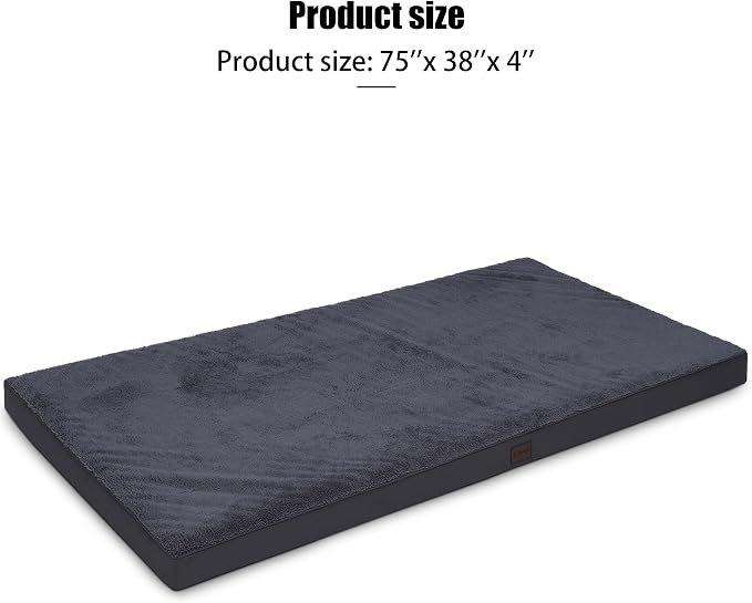 Waterproof Orthopedic Human Dog Bed 75x38 Grey | Removable Washable Cover, Egg Crate Foam, Soft Plush Flat Pet Mat, Non-Slip Bottom, Fits Extra Large Dogs Up to 130 lbs - Image 4