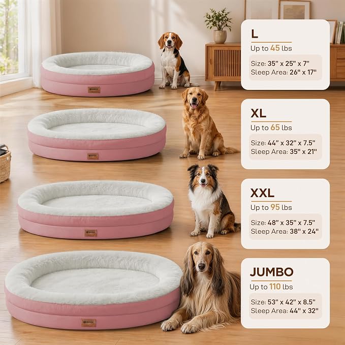 Waterproof Orthopedic Dog Bed for Extra Large Dogs, Pink | Supportive Crate Foam Relieves Joint Pressure, 360°Bolsters, Waterproof Inner,Washable Cover, Non-slip Bottom - Image 6
