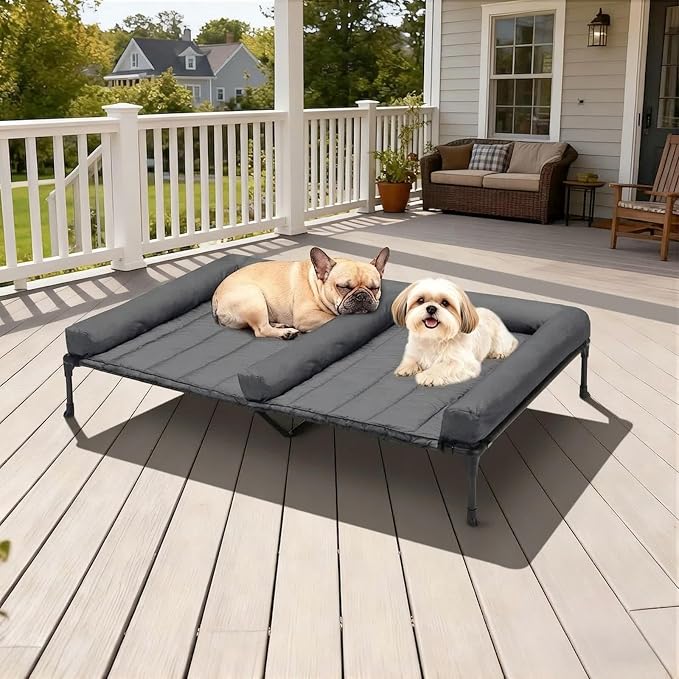 Veehoo Elevated Dog Bed for Two Dogs, Cooling Raised Dog Bed with Removable Waterproof Bolster Mat, 49" x 33" Double Dog Bed, Outdoor & Indoor Pet Cot with Breathable Mesh, Non-Slip Feet, Bicolor - Image 7
