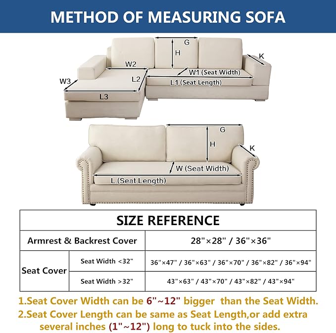 Eismodra Couch Cover,Sectional Couch Covers,Sofa Covers for 3 Cushion Couch,Anti-Slip Sofa Slipcovers for Dogs Cats Kids Loveseat Recliner L Shaped Armrest Backrest,White 36''x47''(Only 1 Piece) - Image 6