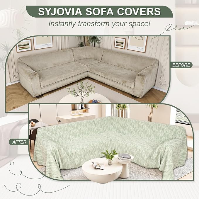 1OO% Waterproof Sectional Couch Covers for Dogs L Shaped Corner Sofa Cover Washable Chenille Sofa Slipcovers Blanket Modern Jacquard Pet Furniture Protector (91"x252", Green Wave) - Image 7