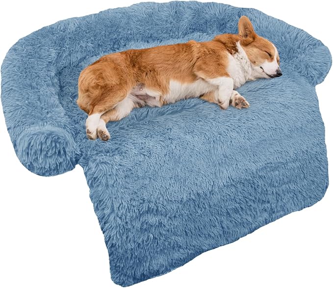 GGIB Calming Dog Bed Fluffy Plush Dog Mat for Furniture Protector with Removable Washable Cover for Large Medium Small Dogs and Cats (Medium, Navy) by GGIB
